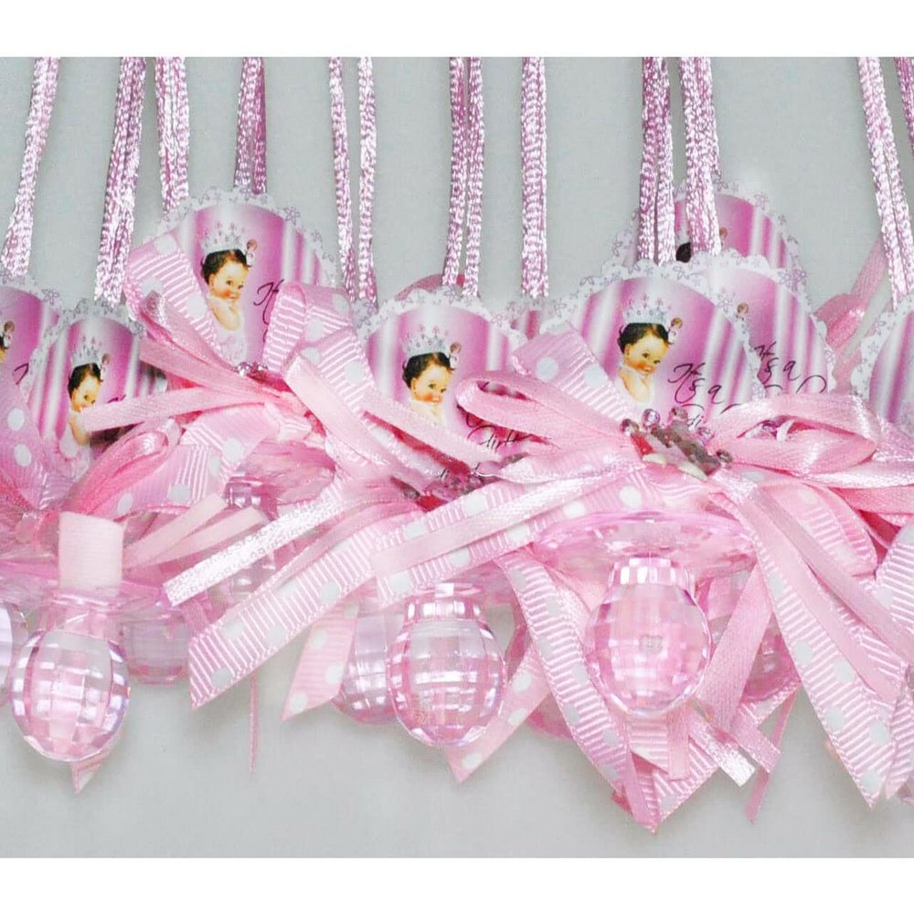 12 PCS Pacifier Crown Necklace Baby Shower Favor Prize Game Boy/Girl Decoration Recuerdos de Baby Shower (Pink)