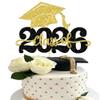 1 Pack Class of 2025 Cake Topper Glitter Congrats Grad Cap 2025 Graduation Cake Pick for 2025 Graduation Theme High School Boys Girls Graduate Party Cake Decorations Supplies Black Gold view 1
