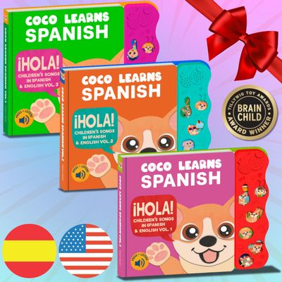 Coco Learns Spanish Bundle Deal, Spanish Toys for Toddlers 1-3, Spanish Baby Books, Bilingual Childrens Book, Baby Books 0-6 Months in Spanish, Libros En Espaol para Nios, Baby Musical Toys