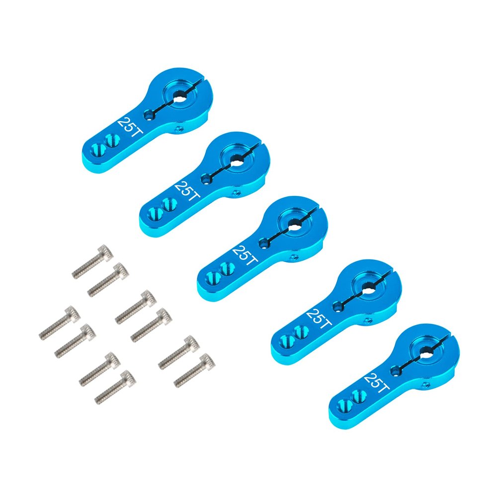 5PCS 25T Aluminum Servo Horns M3 Threads Metal Steering Rocker Arm for 1/8 1/10 RC Car Truck Boat Airplane Robot Part (Blue)