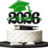 1 Pack Class of 2026 Cake Topper Glitter Congrats Grad Cap 2026 Graduation Cake Pick for 2026 Graduation Theme High School Boys Girls Graduate Party Cake Decorations Supplies Black Green view 1