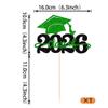 1 Pack Class of 2026 Cake Topper Glitter Congrats Grad Cap 2026 Graduation Cake Pick for 2026 Graduation Theme High School Boys Girls Graduate Party Cake Decorations Supplies Black Green view 2