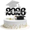 1 Pack Class of 2026 Cake Topper Glitter Congrats Grad Cap 2026 Graduation Cake Pick for 2026 Graduation Theme High School Boys Girls Graduate Party Cake Decorations Supplies Black Silver view 1
