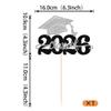 1 Pack Class of 2026 Cake Topper Glitter Congrats Grad Cap 2026 Graduation Cake Pick for 2026 Graduation Theme High School Boys Girls Graduate Party Cake Decorations Supplies Black Silver view 2