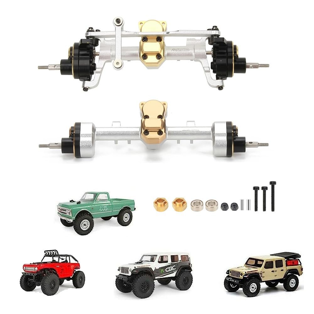 RCAWD Front Rear Portal Axle Set for Axial SCX24 Wrangler Bronco Gladiator C10 Deadbolt Crawlers Upgrade Parts (Silver)