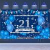 Blue 21st Birthday Decorations Banner for Men Women - Navy Silver Backdrop, Party Supplies 72.8 x 43.3 Inch view 1