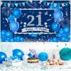Blue 21st Birthday Decorations Banner for Men Women - Navy Silver Backdrop, Party Supplies 72.8 x 43.3 Inch view 2