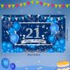 Blue 21st Birthday Decorations Banner for Men Women - Navy Silver Backdrop, Party Supplies 72.8 x 43.3 Inch view 4