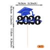 1 Pack Class of 2025 Cake Topper Glitter Congrats Grad Cap 2025 Graduation Cake Pick for 2025 Graduation Theme High School Boys Girls Graduate Party Cake Decorations Supplies Black Blue view 2