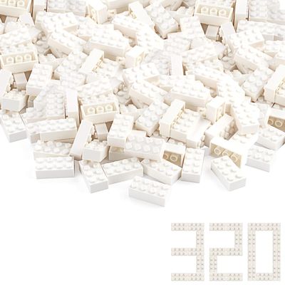 Feleph 320 Pieces 2x4 White Bricks Parts Classic Building Blocks Creative Play Set Toy Accessories Combine with 3001 Major Brick Brands (White)