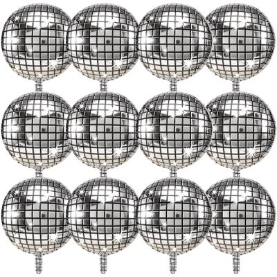 22 Inch Disco Ball Balloons,12 PCS 4D Disco Balloons,Self-sealing Aluminum Foil Balloon,Large Silver Metallic Mirror Balloons for 70s Disco Party Decoration,Birthday Wedding Disco Dance Party Supplies