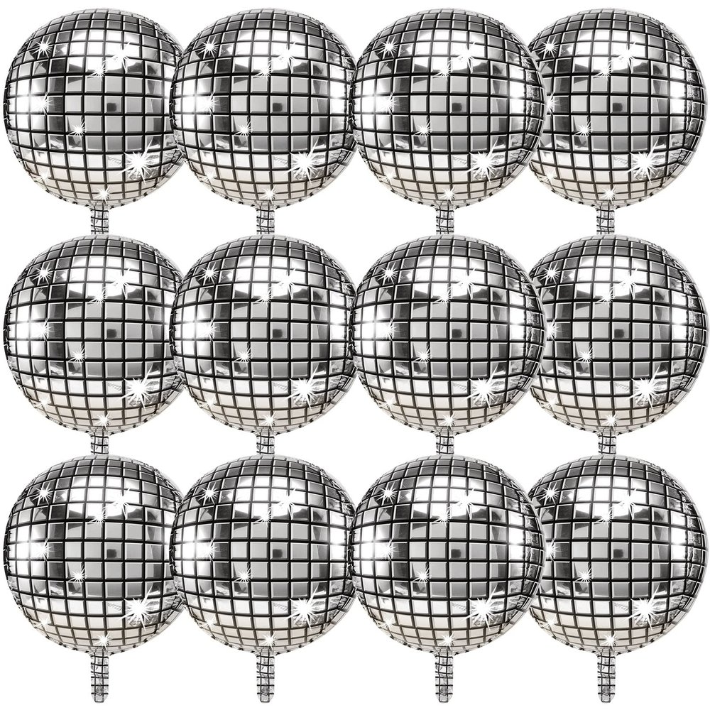 22 Inch Disco Ball Balloons,12 PCS 4D Disco Balloons,Self-sealing Aluminum Foil Balloon,Large Silver Metallic Mirror Balloons for 70s Disco Party Decoration,Birthday Wedding Disco Dance Party Supplies