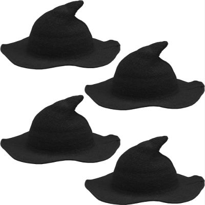 Haconba 4 Pack Halloween Witch Hat Wool Witch Hats for Halloween Party Decor (Color set 4)