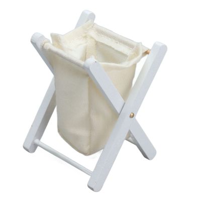 Laundry Basket,1:12 Doll House Miniature Laundry Basket Folding Clothes Basket for Toys, Throws, Pillows, Clothing and Towels (White)