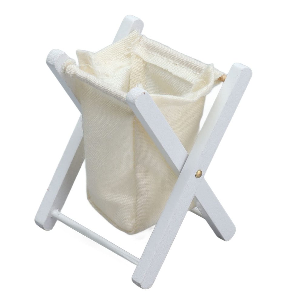 Laundry Basket,1:12 Doll House Miniature Laundry Basket Folding Clothes Basket for Toys, Throws, Pillows, Clothing and Towels (White)