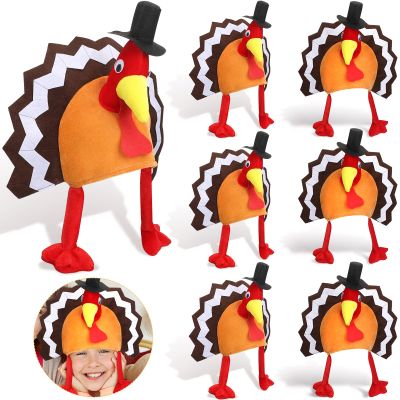 SATINIOR 6 Pcs Thanksgiving Turkey Hat, Plush Funny Chicken Cap, Thanksgiving Night Event Dress-up Party Supplies for Adult(Novel Style)