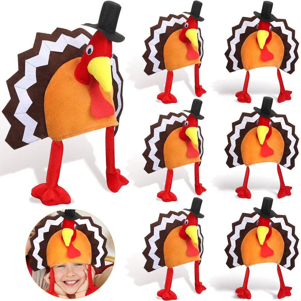 SATINIOR 6 Pcs Thanksgiving Turkey Hat, Plush Funny Chicken Cap, Thanksgiving Night Event Dress-up Party Supplies for Adult(Novel Style)