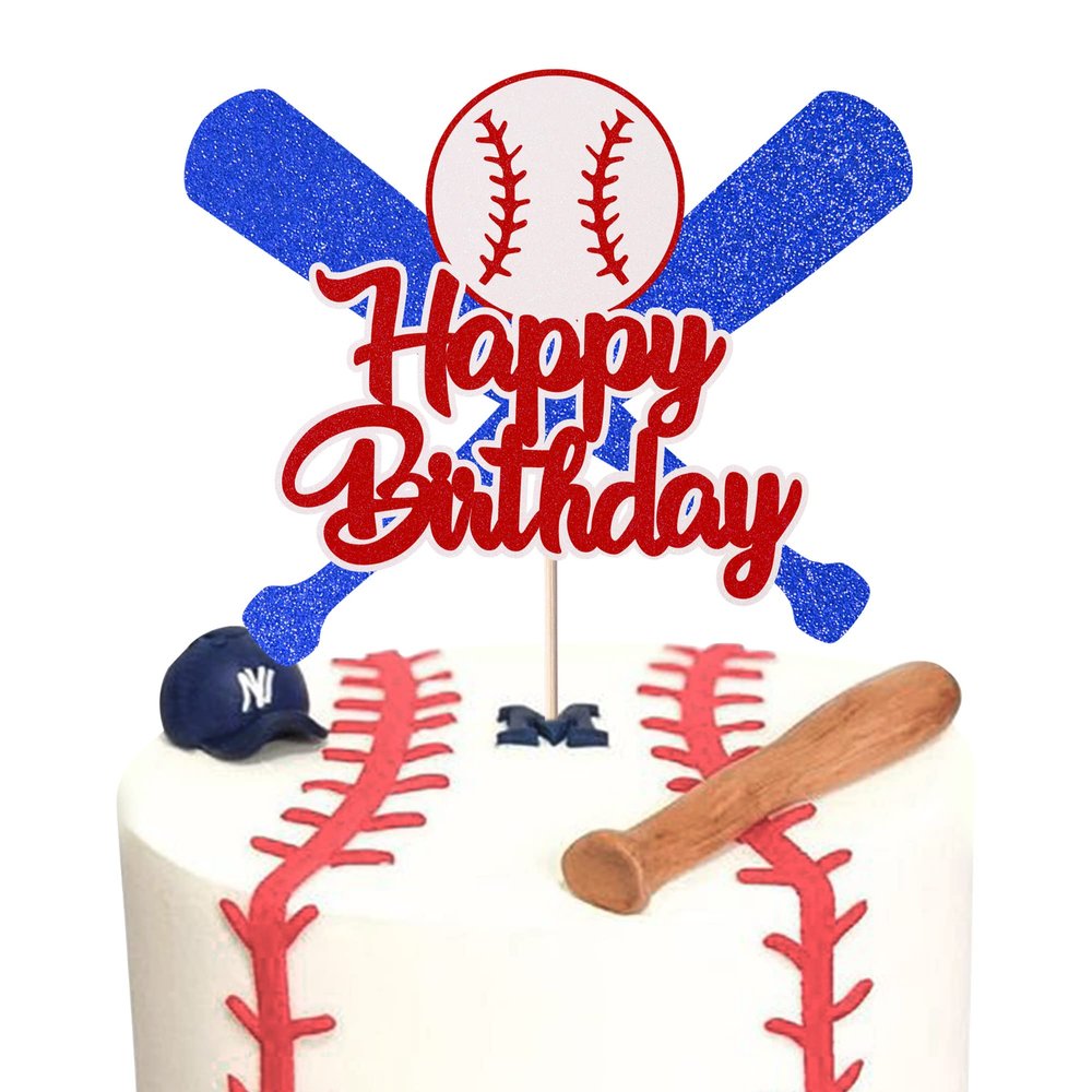 1 Pack Baseball Cake Topper Glitter Happy Birthday Sport Baseball Player Cake Picks Boys Girl Sports Theme Birthday Party Cupcake Decorations Supplies