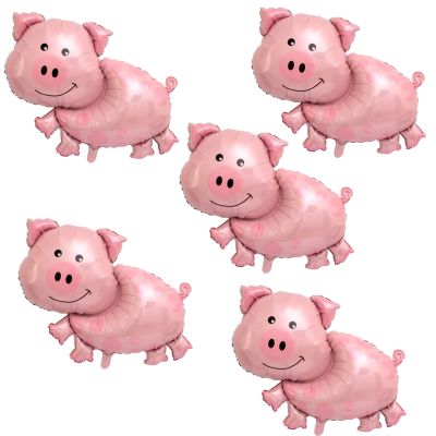 5Pcs Pig Balloons Pink Large Pig Shaped Foil Mylar Balloons for Birthday Baby Shower Piggie Farm Animal Themed Party Decorations Supplies