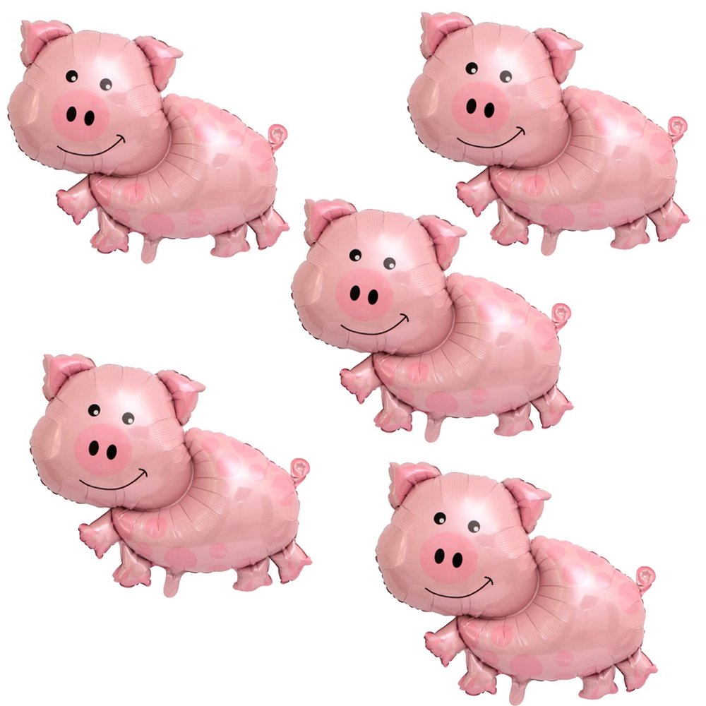 5Pcs Pig Balloons Pink Large Pig Shaped Foil Mylar Balloons for Birthday Baby Shower Piggie Farm Animal Themed Party Decorations Supplies