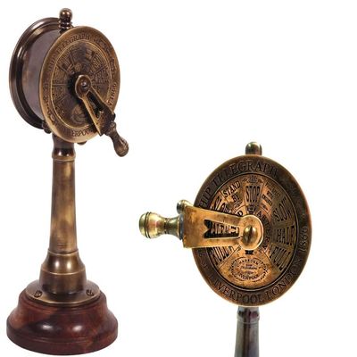 Qarzun Mini Nautical Brass Handmade Telegraph Vintage Maritime Collectible Wooden Base