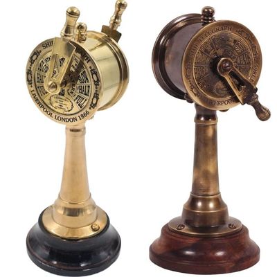 Qarzun Set of 2 Mini Nautical Brass Handmade Telegraph Vintage Maritime Collectible Wooden Base