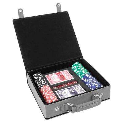 100 Piece Poker Chip Set with 2 Decks of Cards, 5 Dice, and Leatherette Case (Gray)