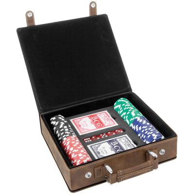 100 Piece Poker Chip Set with 2 Decks of Cards, 5 Dice, and Leatherette Case (Rustic)