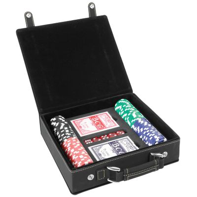 100 Piece Poker Chip Set with 2 Decks of Cards, 5 Dice, and Leatherette Case (Black)