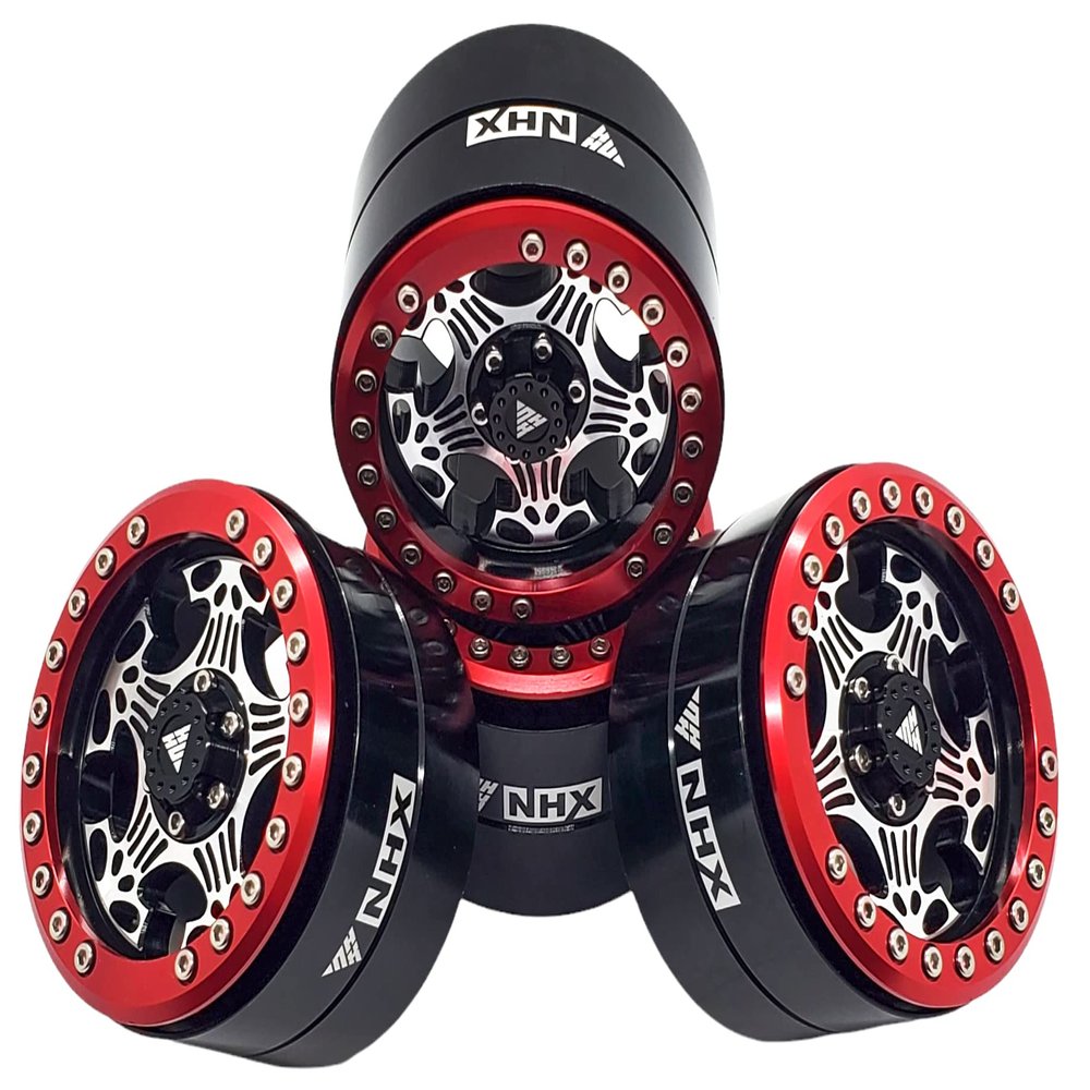 NHX RC 2.2'' Heavy Aluminum Beadlock Crawler Wheels Set - Skull Five 4Pc