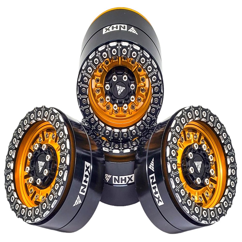 NHX RC 2.2'' Aluminum Beadlock Crawler Wheels Set - Knight Sword -Gold/Bk 4Pc
