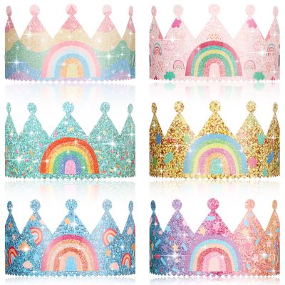 Kathfly Rainbow Birthday Party Hats Crown Headbands for Kids Birthday, Event, Rainbow Theme Party Supplies(12 Pack,Cute Style)
