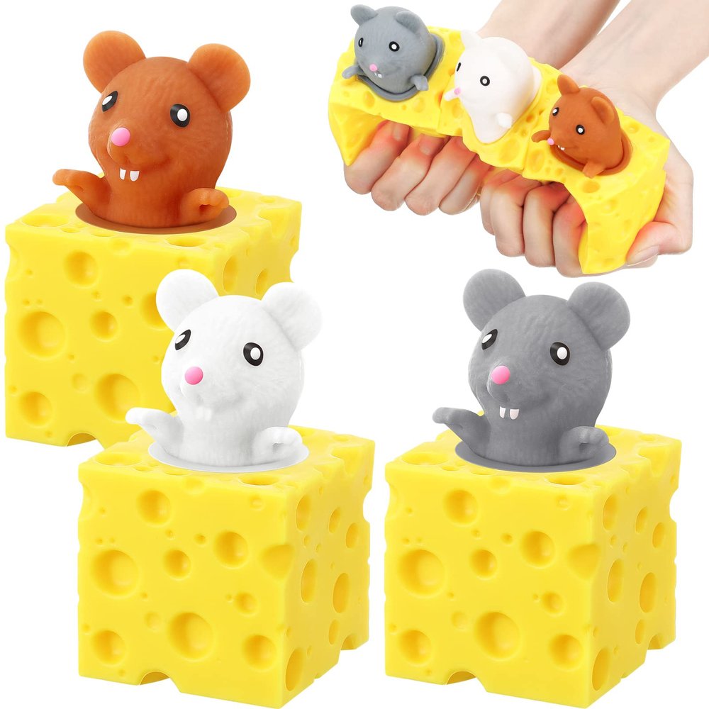 Chivao 3 Pcs Mouse in Cheese Cheese Toy Stress Ball Mouse and Cheeses Anxiety Toys Mice Office Sensory Mice for Birthday Gifts Stress Relief Party Favors or ADHD
