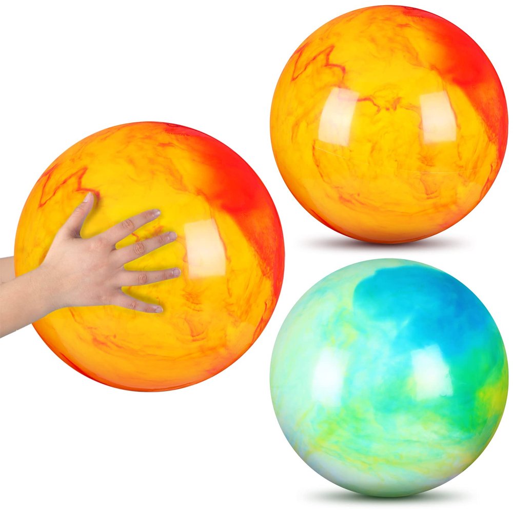Deekin 2 Pcs 15 Inch 18 Inch Marbleized Bouncy Balls Large Inflatable Rubber Sensory Ball for Playground Outdoor Water(15 Inches,Green and Yellow)