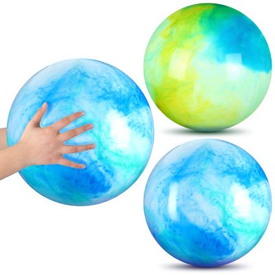 Deekin 2 Pcs 15 Inch 18 Inch Marbleized Bouncy Balls Large Inflatable Rubber Sensory Ball for Playground Outdoor Water(15 Inches,Blue and Green)