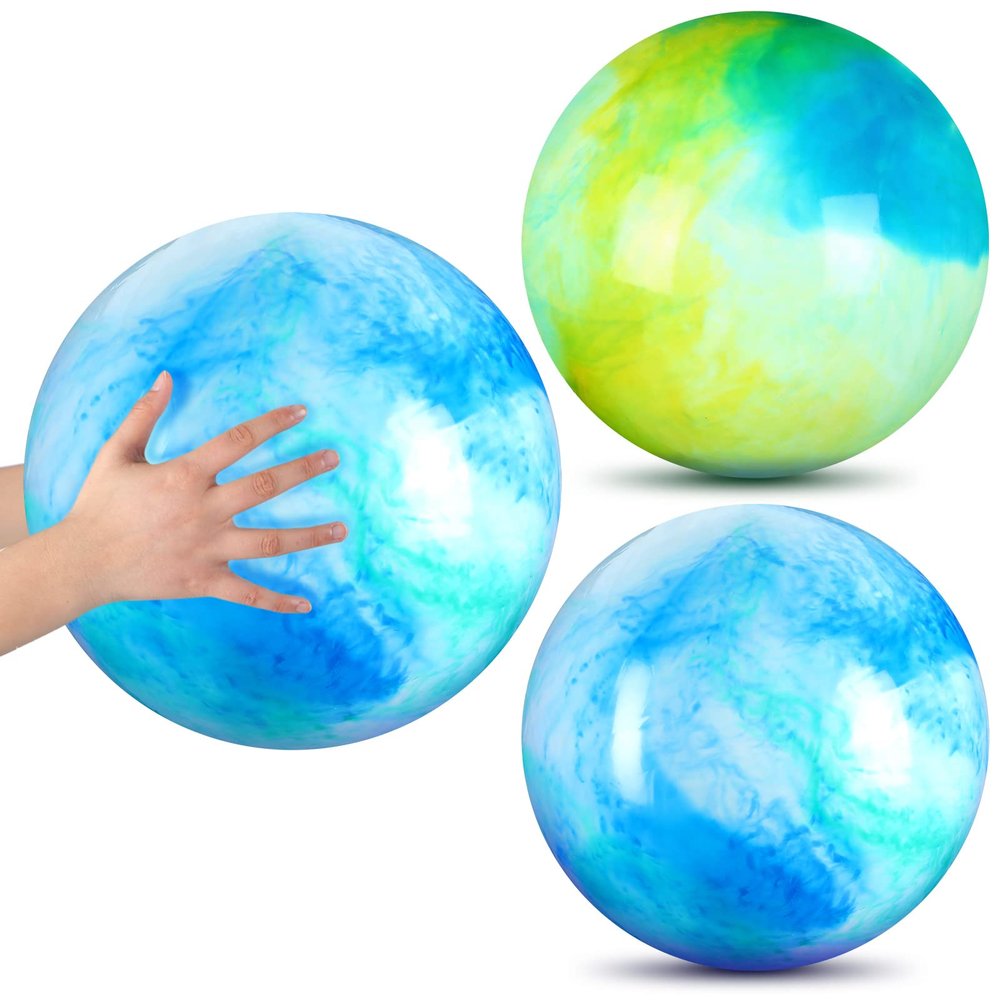 Deekin 2 Pcs 15 Inch 18 Inch Marbleized Bouncy Balls Large Inflatable Rubber Sensory Ball for Playground Outdoor Water(15 Inches,Blue and Green)