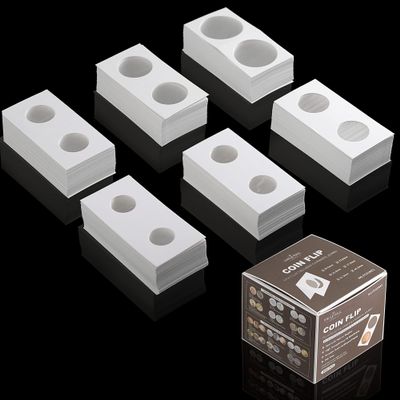 300PCS Coin Flips in 6 Sizes Cardboard Coins Holders 2x2 inch Pockets Coin Collection Supplies Album Display Coin Book for Dollars, Penny, Quarter, Nickels FC01MX1