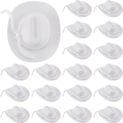 Hercicy 24 Pcs Mini Cowboy Hat for Crafts Doll Decor Cowgirl Hats 2 Inch Miniature Western Caps for Party (White)