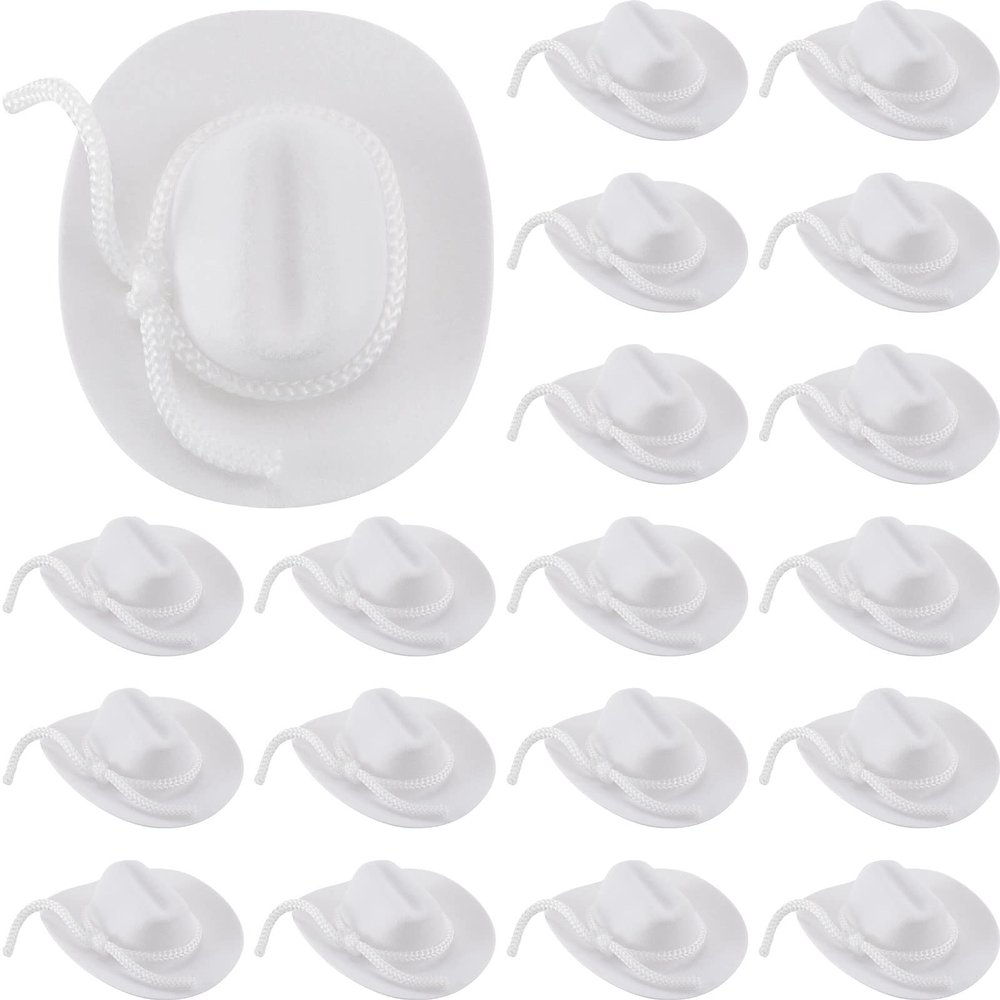 Hercicy 24 Pcs Mini Cowboy Hat for Crafts Doll Decor Cowgirl Hats 2 Inch Miniature Western Caps for Party (White)