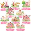 10 Pcs Pink Farm Animals birthday Party Supplies Girl Pink Barnyard Decorations Farm Animal Honeycomb Centerpiece for Table Baby Shower Party Decorations view 1