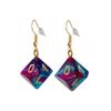 d20 / d10 Polyhedral Dice Earrings - Multicolored Pearlescent Swirl (d10 Purple-Teal) view 1