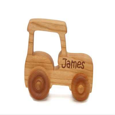 Wooden Tractor Push Toy Handmade Natural Wood Push Toy for Toddlers & Kids, Spring Gift or Birthday Present, Farm Animal Toy