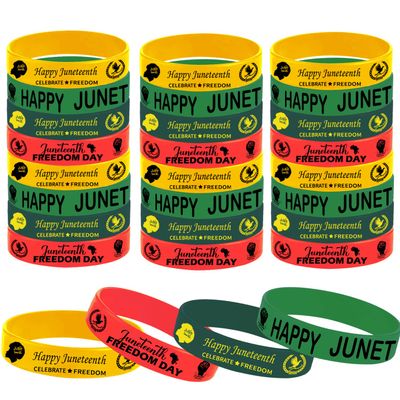 Atsmoicy 24PCS Happy Juneteenth Party Silicone Wristband Bracelets - Black Freendom Day Gifts - African Afro American Festival Party Favors and Supplies Independence Day June 19th 1865 Rubber Bracelet