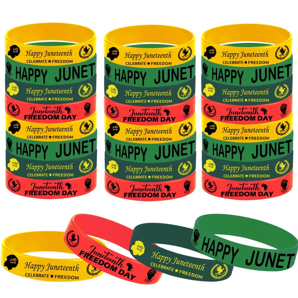 Atsmoicy 24PCS Happy Juneteenth Party Silicone Wristband Bracelets - Black Freendom Day Gifts - African Afro American Festival Party Favors and Supplies Independence Day June 19th 1865 Rubber Bracelet