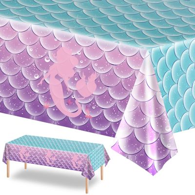 Jectivs 1Pcs Mermaid Birthday Party Tablecloth Decorations,Disposable Plastic Table Cover for Princess Under The Sea Baby Shower Themed Kids Birthday Party Supplies,108x54 Inch