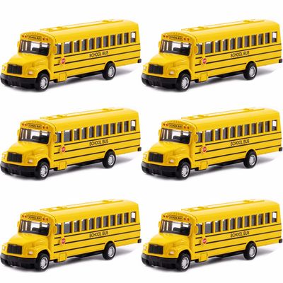 6 Pack 5.5inch School Bus with Pull Back, Die-cast Metal Toy Play Vehicles with Yellow for Kids Boys Girls Toddlers