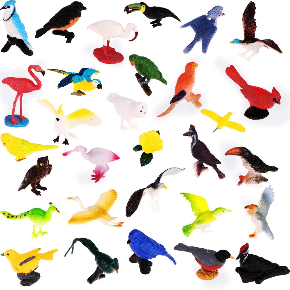 30 Pieces Realistic Bird Animals Figurines Mini Bird Animal Figures Model Cake Toppers Plastic Birda Figures Simulated Toucan Ostrich Owl Flamingo Parrot Etc. Birds Figurines Garden Plant Ornaments
