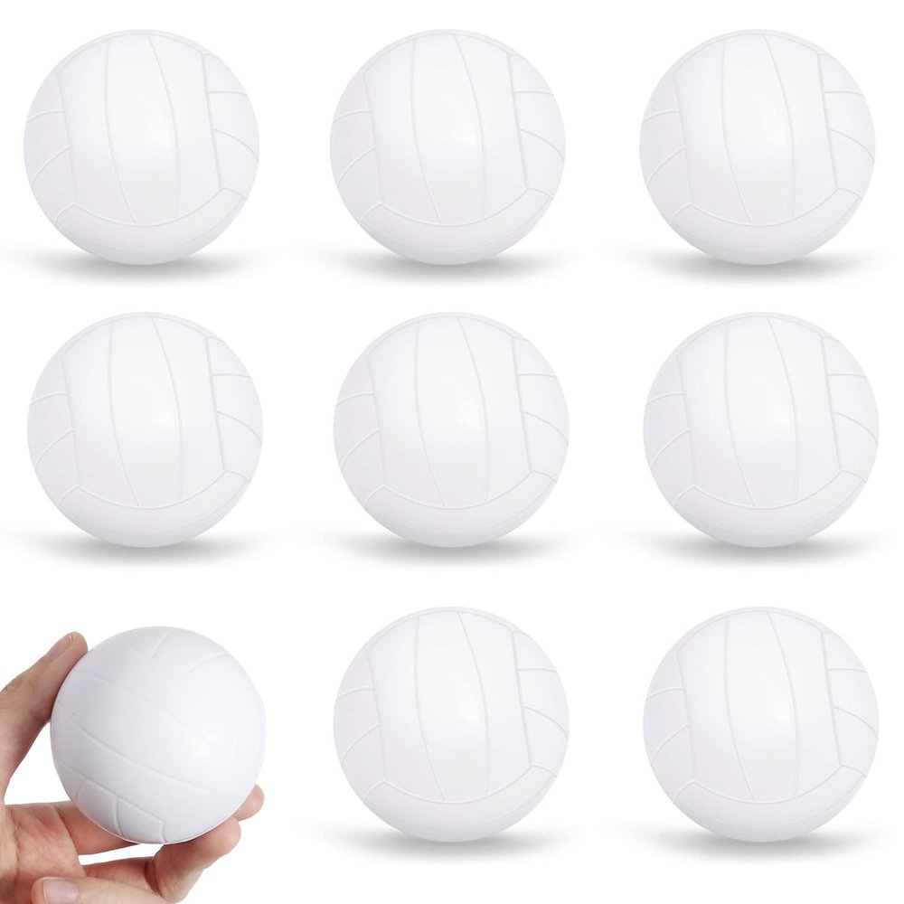 Darovly 8Pcs Mini Volleyball White Stress Balls Foam Stress Ball Soft Sports Small Volleyball for Party Supplies/Carnival/Reward/Sports Games/Gifts/Stocking Stuffers (2.4 Inch)