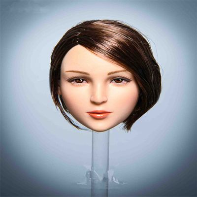 1/6 Scale Female Head Sculpt, Asian Girl Planted Hair Head Carving for 12inch Seamless Action Figure Body Doll (C)
