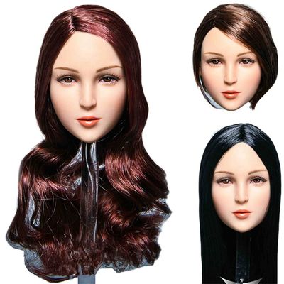 1/6 Scale Female Head Sculpt, Asian Girl Planted Hair Head Carving for 12inch Seamless Action Figure Body Doll (A)